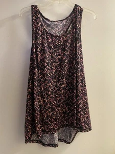 Livi By Lane Bryant Womens Long Tank Top 18 20 Black Pink Yellow Print - Picture 1 of 5