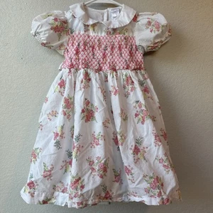 Nordstrom Girls Size 5 Summer Sundress Pink Floral Puff Sleeves Collar Lined Tie - Picture 1 of 15