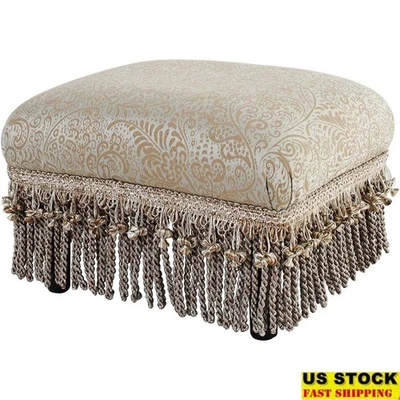 Handcrafted Solid Wood Footstool Sturdy Upholstered Ottoman Stylish Home Decor - Image 1 of 4