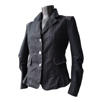 M+F Girbaud Blazer Jacket Striped Black Cotton Vintage Y2K Size D36 US27 UK8 - image 1 of 4
