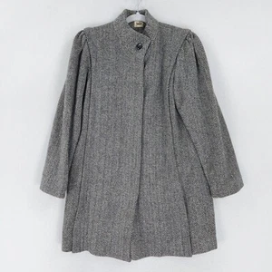 Vintage Coat Women 10 Gray Herringbone Wool Blend Central Park International Y2K - Picture 1 of 14
