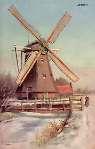 Januar Winter verschneite Windmühle Postkarte 359 - Bild 1 von 2