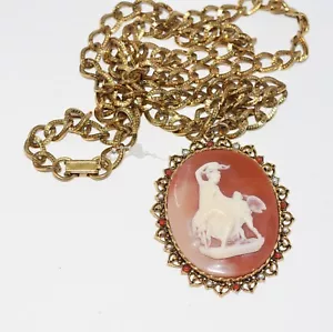 ART Lucite Carving of Victorian Revival Cameo Venus Aphrodite & Child Necklace - Picture 1 of 7