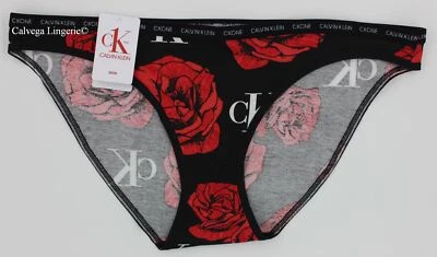 Novo com etiquetas Calvin Klein QD3785 "cK One" biquíni logotipo algodão cintura baixa preto/rosas (641) - Imagem 1 de 4