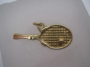 750er Gelbgold Charm Tennisschläger mit Ball – Bettelarmband Anhänger Tennis - Bild 1 von 12