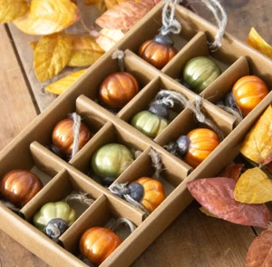 New PRIMITIVE PUMPKIN ORNAMENTS MERCURY GLASS MINI  1" W 12 assort Fall Harvest - Picture 1 of 2