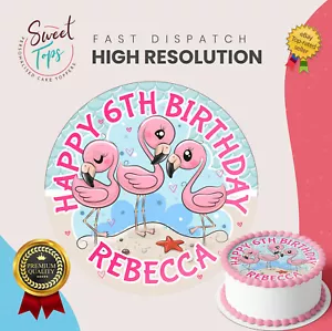 CARINO FENICOTTERO ROTONDO COMMESTIBILE COMPLEANNO CAKE TOPPER DECORAZIONE PERSONALIZZATO - Foto 1 di 4