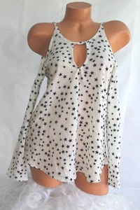 SEVEN SISTERS (XL) Blouse STAR COLD SHOULDER White Black Keyhole Top MSRP $34.00 - Picture 1 of 7