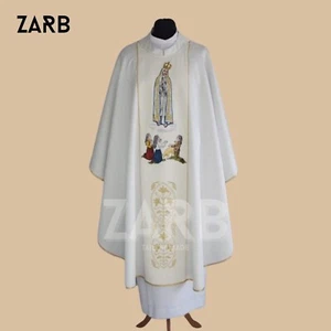 Casulla Sacerdote Católico Marfil, Vestimenta Nuestra Señora de Fátima Misa Litúrgica - Imagen 1 de 7