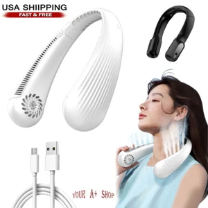 Portable USB Rechargeable Neckband Lazy Neck Hanging Dual Cooling Mini Fan US - Picture 1 of 21