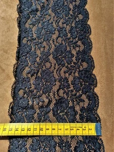 Elastische Spitze 1m schwarz Meterware Spitzenborde mit Bogenabschluss 15,5cm - Bild 1 von 1