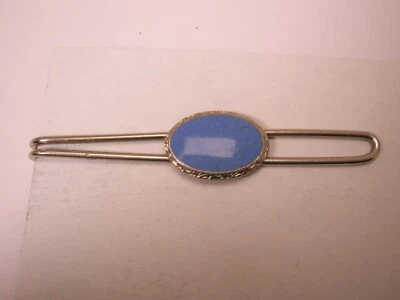 Sky Blue Enamel & Silver Tone Antique Vintage Tie Bar Clip plain quality design - Image 1 of 4