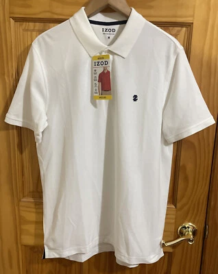 全新带标签 Izod 男式 Perform Basix Cool Fx 橄榄球 Polo 白色衬衫 尺寸 M — 第 1/4 张图片