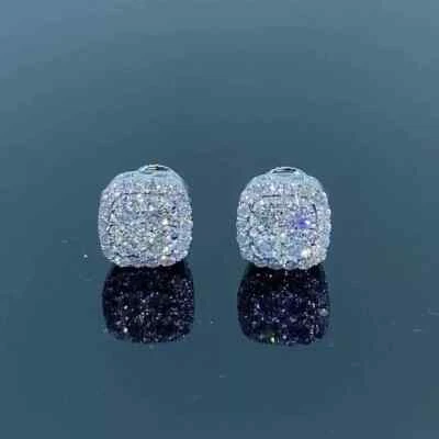 2Ct Round Cut Lab Created Diamond Men's Stud Earrings 14K White Gold Plated - Image 1 of 4