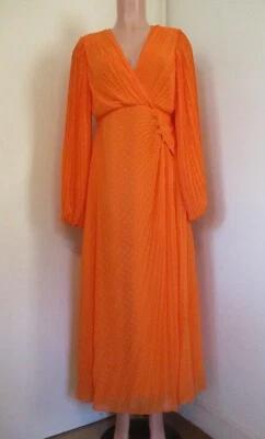 ASOS DESIGN ORANGE PLEATED EMPIRE WAIST BALLOON SLEEVE MAXI DRESS SIZE US 4 - Image 1 of 4
