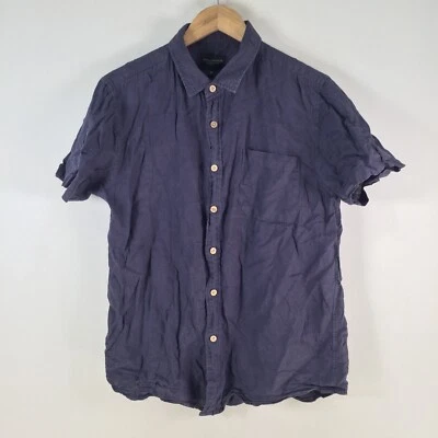 Staple superior mens shirt size M navy blue button up linen short sleeve 104576 - Image 1 of 4