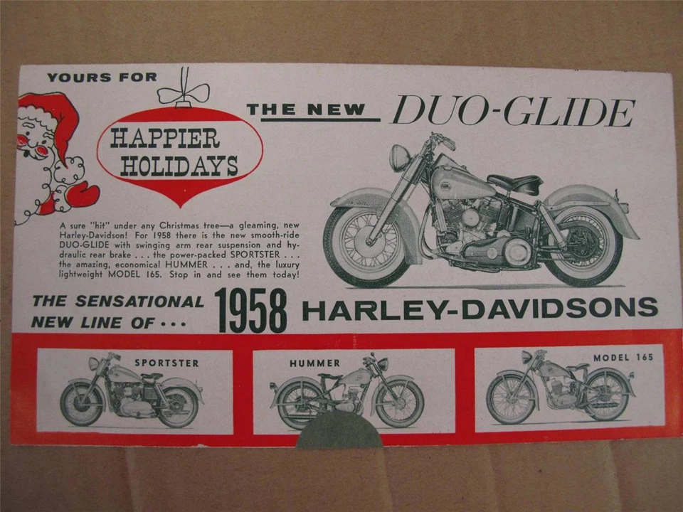 NOVO NOS 1958 Harley Davidson Model Range Fold-Out Brochure Duo Glide Hummer MS2 - Imagem 1 de 1