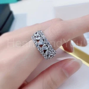 5ct Heart Simulated Diamond Valentine Eternity Wedding Band 9K White Gold Plated - Picture 1 of 8
