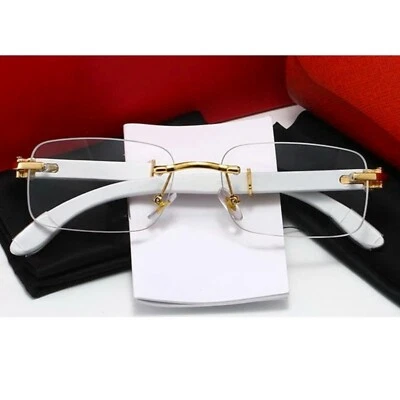 Gafas rectangulares cuadradas transparentes de lujo con marco dorado de madera blanca de grano para hombre Foto 1 de 4