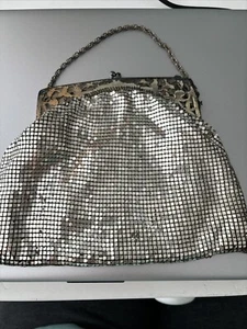 Vintage Whiting and Davis Silbernetz Abendtasche Filagree Kuss Verschluss - Bild 1 von 6