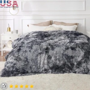 Fluffy Tie Dye Grey Blankets Cozy Plush Sherpa Fleece Warm Soft Gift Decor New - Picture 1 of 9