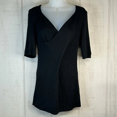 Banana Republic 女式 Y2K 针织上衣 XL 码 Surplice 羊毛混纺黑色胶囊 — 第 1/4 张图片