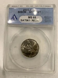 Níquel DDO-001 MS 68 2005 error 5 centavos acabado satinado bisonte Buffalo Jefferson - Imagen 1 de 3
