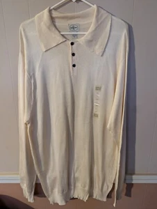 Linea Uomo Mens Polo Shirt Size 3XLT Off White Long Sleeve Rayon Cotton Blend - Picture 1 of 7