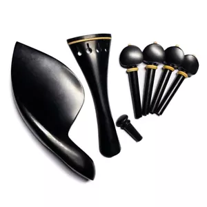 4/4 Violin Ebony Wood Fitting Tailpiece Chinrest Peg Endpin Boxwood Insert - Picture 1 of 6