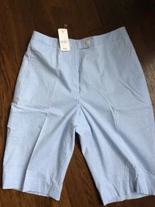 NWT Brooks Brothers Women's Size 2 100% Cotton Blue Seersucker Bermuda Shorts - Picture 1 of 4