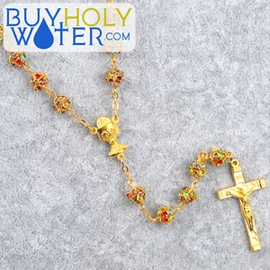 Blessed Gold & Crystal Prayer Rosary Beads Religious Necklace Crucifix Jesus-∞ - Picture 1 of 6