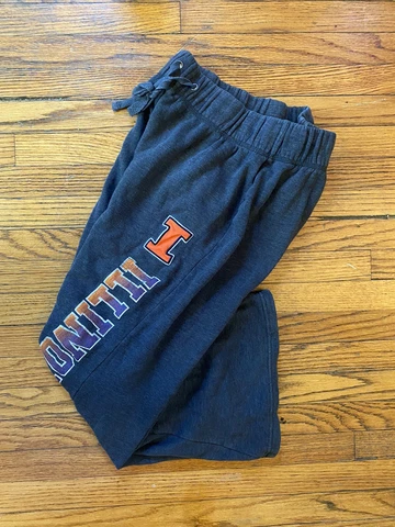 Vtge  ILLINOIS FIGHTING ILLINI  Womens XL Gray Sweat Pants Spell Out Leg Cover
