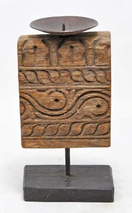 Antique Wooden Carving Plaque Candle Holder Original Old Hand Carved - Picture 1 of 7