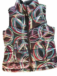 Old Navy Puffer Zip Up Vest Size Medium Fleece Lined Peace Sign Pockets - Picture 1 of 8
