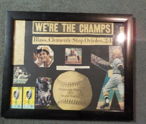 1971 World Champions PITTSBURGH PIRATES Framed Collage W/2 World Series Tickets Cover