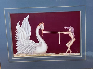 Gustave Kaitz Leda & The Swan Art 1st Ed. Decograph Signed Framed Surrealism - Picture 1 of 10