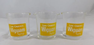 3 Vintage Log Cabin’s Wigwam Syrup’ Double Spout Mini Glass Cup Dispenser Beaker - Picture 1 of 4