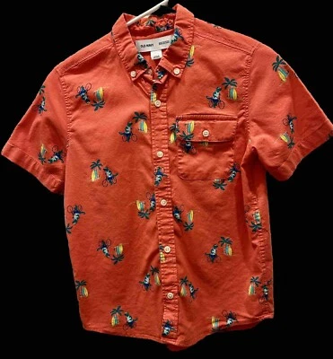 Old Navy Sz 10-12 Youth Hawaiian Short Sleeve Aloha Camp Lizard Bike Surf Shirt - Image 1 of 4
