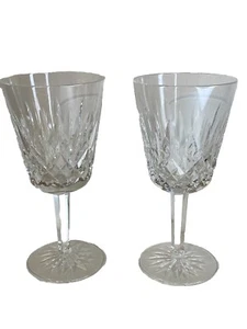 $220 Waterford Crystal Lismore MediumGoblet 12oz Glass 7"Signed Vintage Set of 2 - Picture 1 of 20