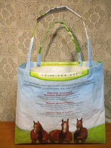 UPCYCLE Horse Feed Bag with 3 Horses - Recycled Feed Bag Grocery Market Tote - Picture 1 of 5