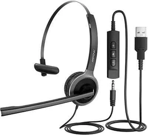 Mpow 071 Black Single-Sided USB Headset with Microphone 270 Degree Boom Mic