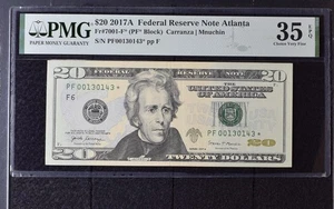 2017A $20 Federal Reserve Note Bill - Fr#7001-F*, PF* Block - PMG Graded 35 - Picture 1 of 2