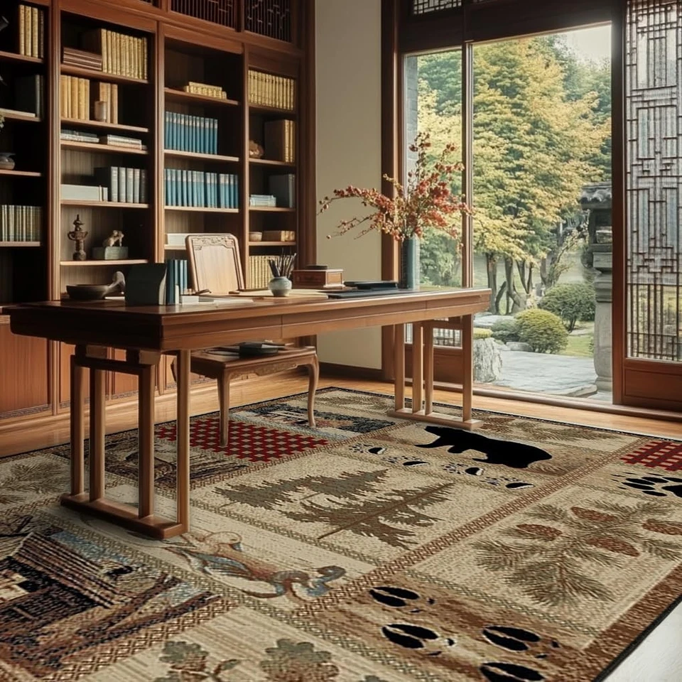 Alfombra rústica Lodge Cabin Bear 6 pies x 9 pies Western Bear alfombra de área con estampado interior para B... Foto 1 de 4