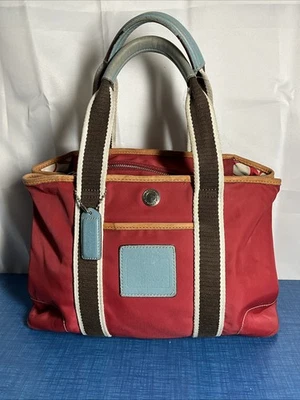 COACH Hampton Small Maroon Red Nylon Tote Tan Leather Trim | Vintage Y2K | 5078 - Image 1 of 4