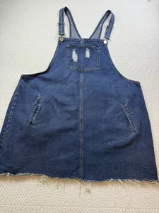 City Chic Plus Denim Pinafore Dress Women’s Size XXL Blue Mini Pockets Fray - Picture 1 of 13
