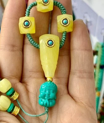 Inlaid Resin Turquoise Bead Set Tibetan Style Handmade Bracelet Spacer Accessory - Image 1 of 4