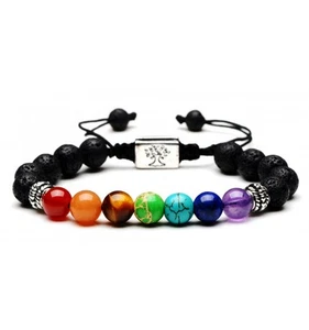 Bracelet 7 chakras Pierre de lave - Symbole Arbre - Imagen 1 de 3