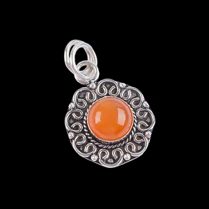 Natural Carnelian Gemstone 925 Sterling Silver Jewelry Oxidized Pendant 1.06" - Picture 1 of 8