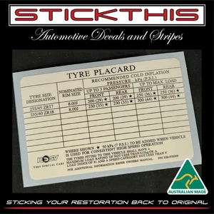 HSV Tyre Placard Decal, 10B-970308 - VT Manta Clubsport GTS XU6 XU8 SV99 Senator - Picture 1 of 3