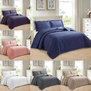 3 Piece Embossed Bedspread Quilted Comforter Single Double King Size Bedding Set - Picture 1 of 14